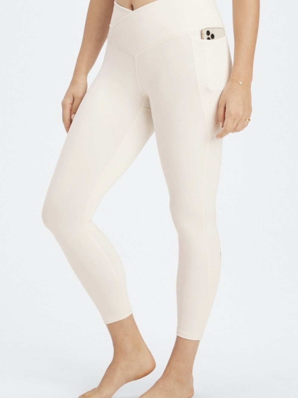 Fabletics Oasis PureLuxe High Waisted Crossover 7/8 Leggings Medium Cream White
